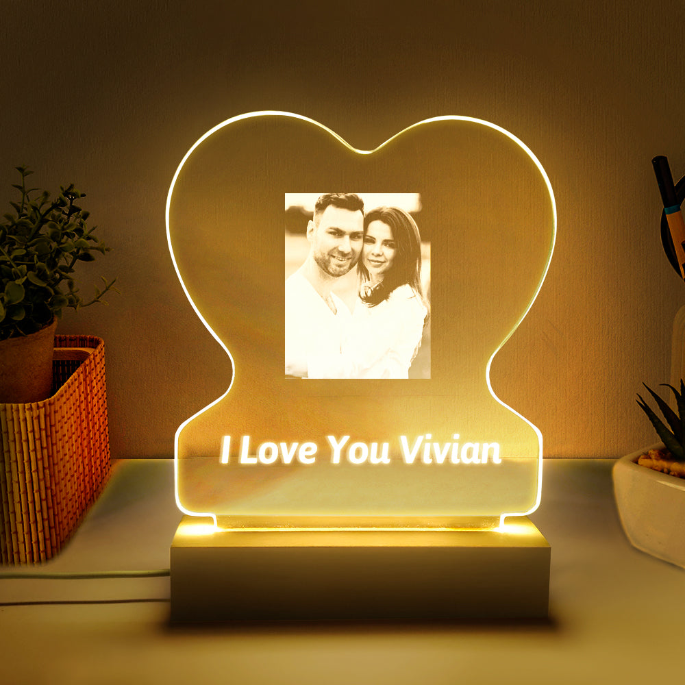 Custom Photo Lamp Personalized Heart Glass Led Night Lamp Gift for Lovers - soufeelmy