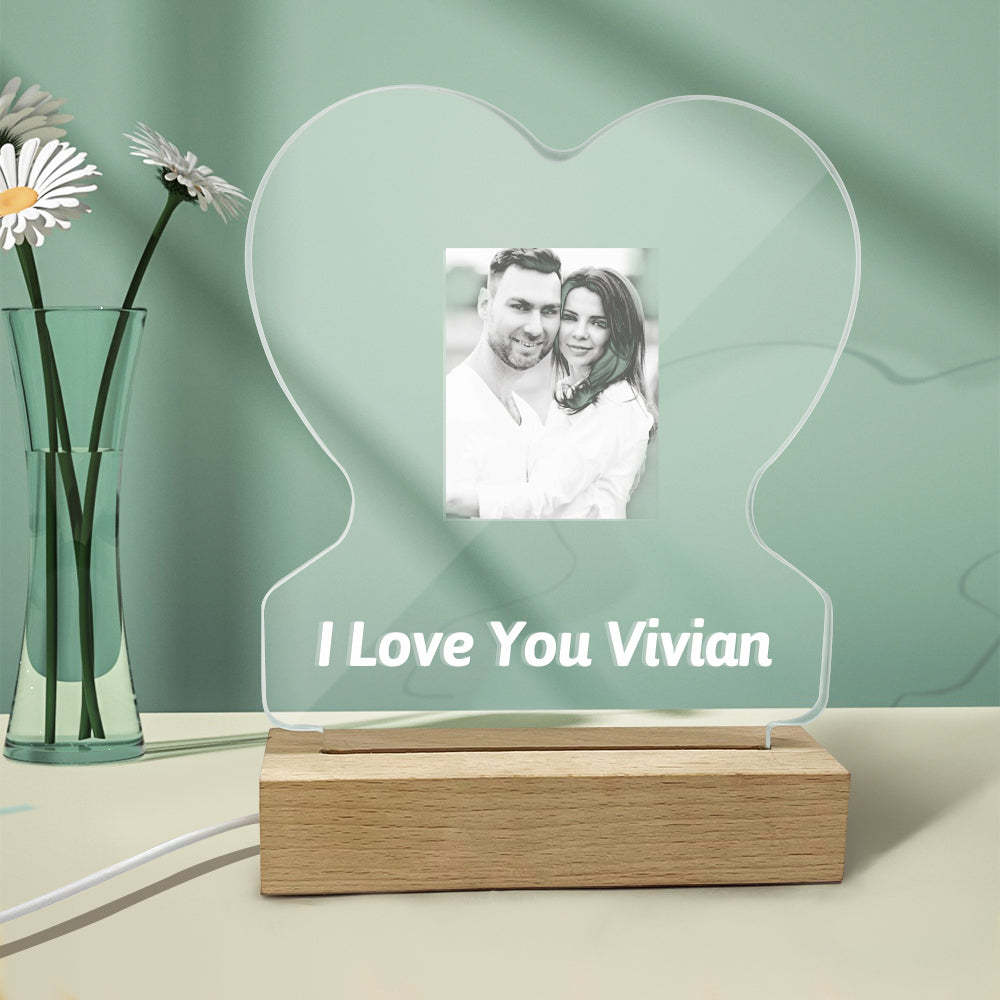Custom Photo Lamp Personalized Heart Glass Led Night Lamp Gift for Lovers - soufeelmy