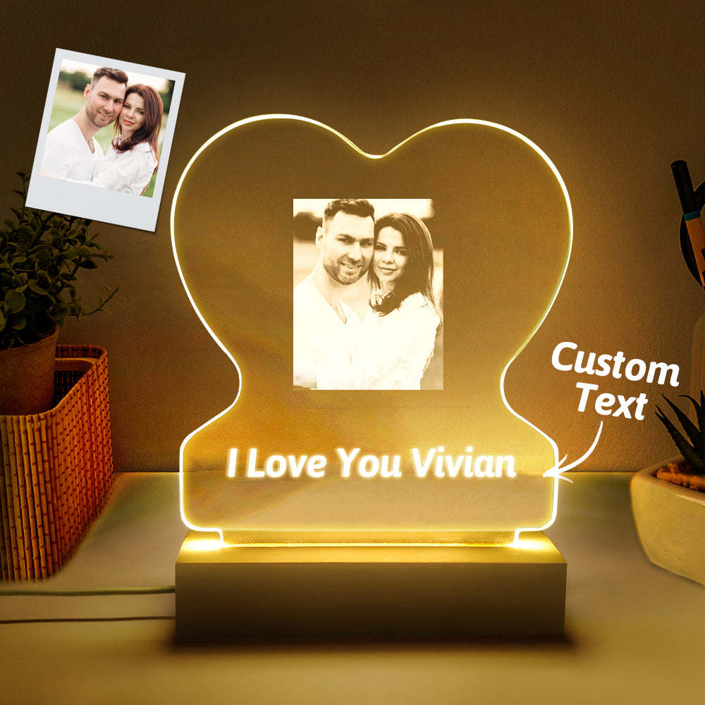 Custom Photo Lamp Personalized Heart Glass Led Night Lamp Gift for Lovers - soufeelmy