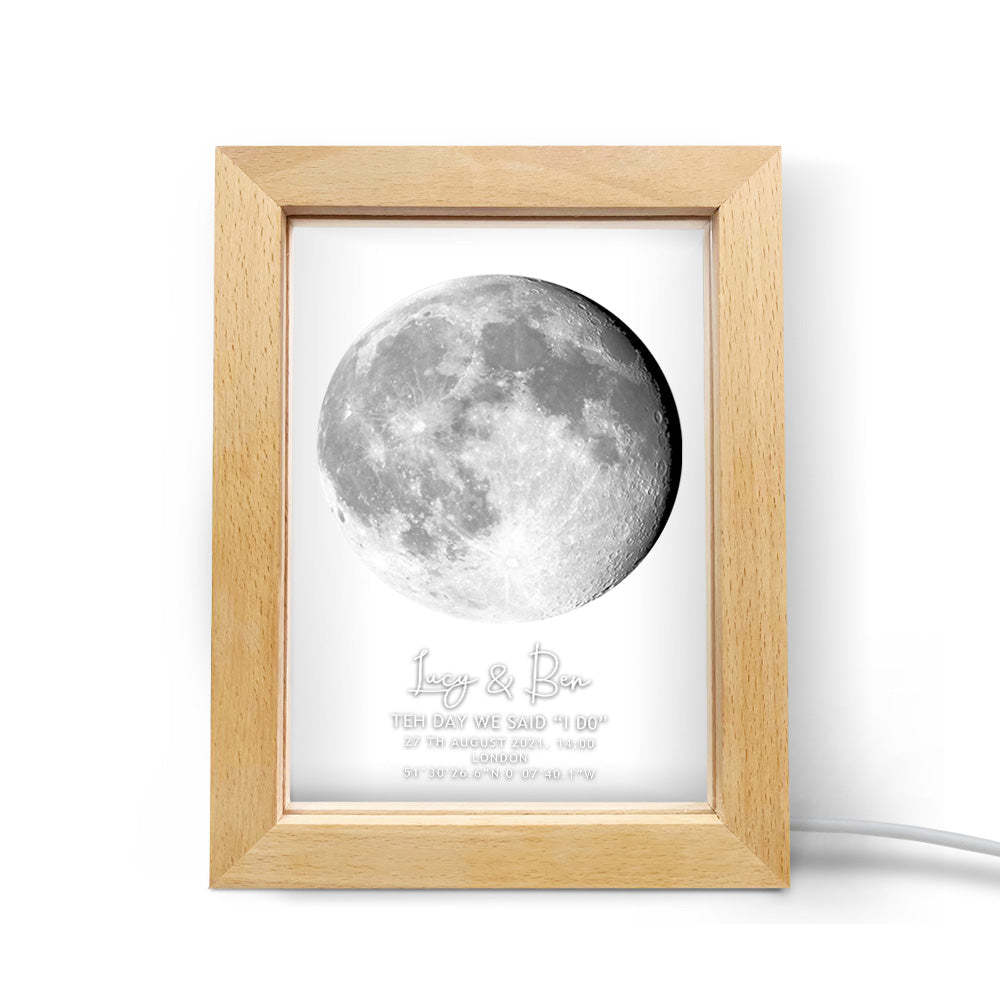 Custom Moon Phase Night Light Personalized Moon Phase Wooden Frame Light Gift - soufeelmy