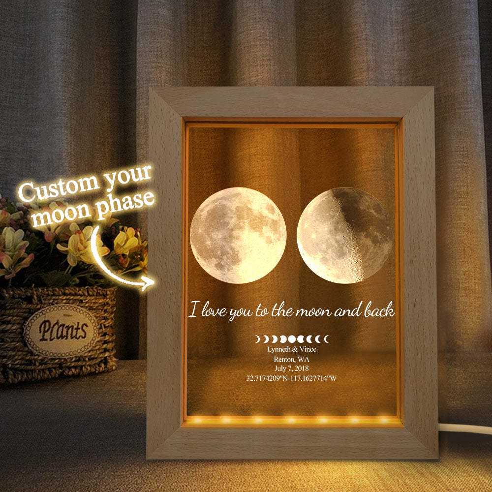 Custom Moon Phase Night Light Personalized Moon Phase Wooden Frame Light Gift - soufeelmy