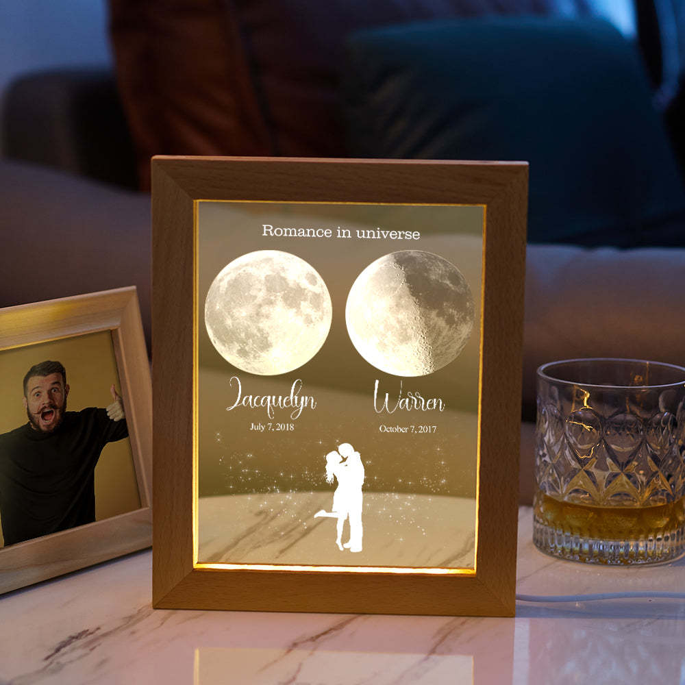 Custom Moon Phase Night Light Personalized Moon Phase Wooden Frame Light Gift - soufeelmy