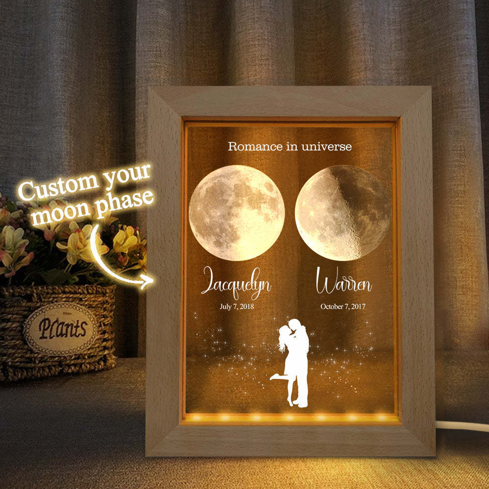 Custom Moon Phase Night Light Personalized Moon Phase Wooden Frame Light Gift - soufeelmy