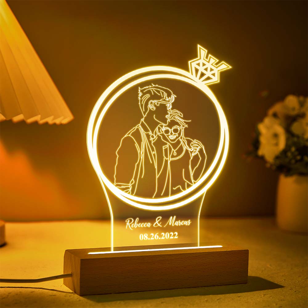 Personalized Double Circle Photo Diamond Night Light Custom Engraved 3D Lamp 7 Colors Acrylic Night Light Romantic Gifts - soufeelmy
