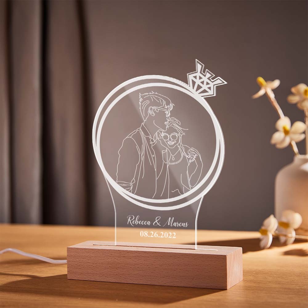 Personalized Double Circle Photo Diamond Night Light Custom Engraved 3D Lamp 7 Colors Acrylic Night Light Romantic Gifts - soufeelmy