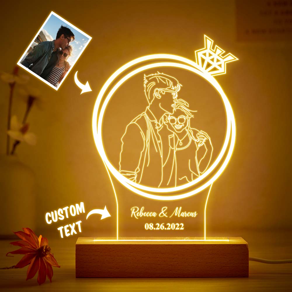 Personalized Double Circle Photo Diamond Night Light Custom Engraved 3D Lamp 7 Colors Acrylic Night Light Romantic Gifts - soufeelmy