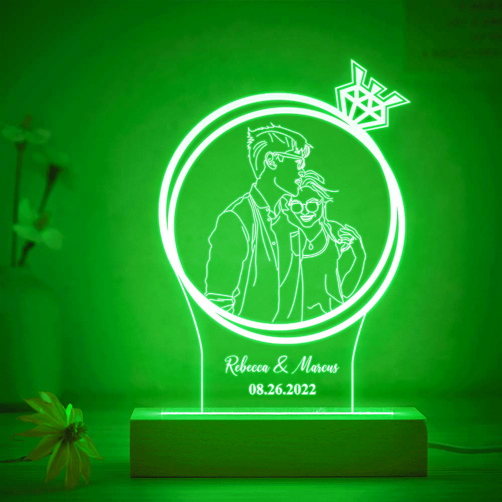 Personalized Double Circle Photo Diamond Night Light Custom Engraved 3D Lamp 7 Colors Acrylic Night Light Romantic Gifts - soufeelmy