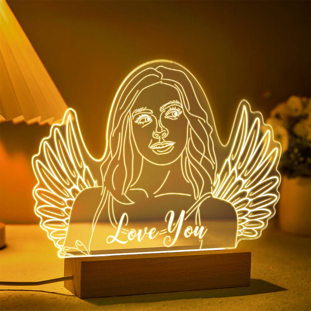 Personalized Angel Wings Photo Night Light Custom Engraved 3D Lamp 7 Colors Acrylic Night Light Gifts for Her - soufeelmy