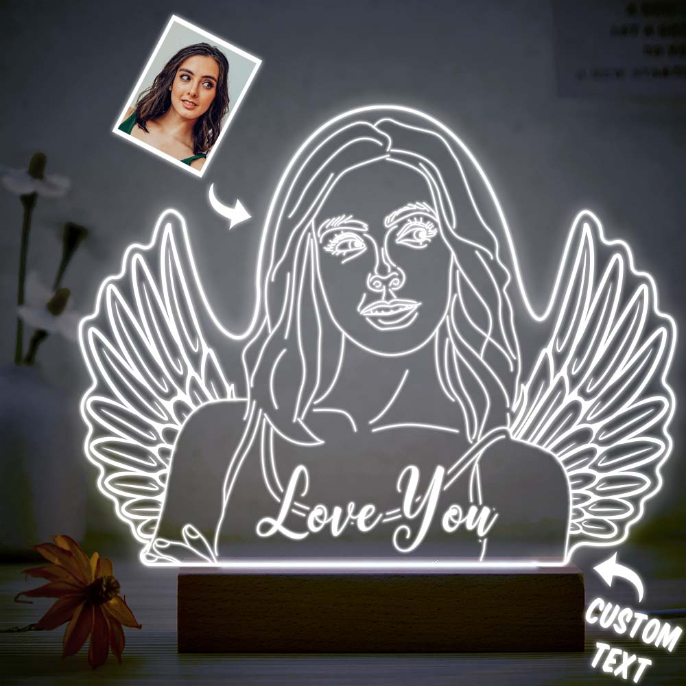 Personalized Angel Wings Photo Night Light Custom Engraved 3D Lamp 7 Colors Acrylic Night Light Gifts for Her - soufeelmy