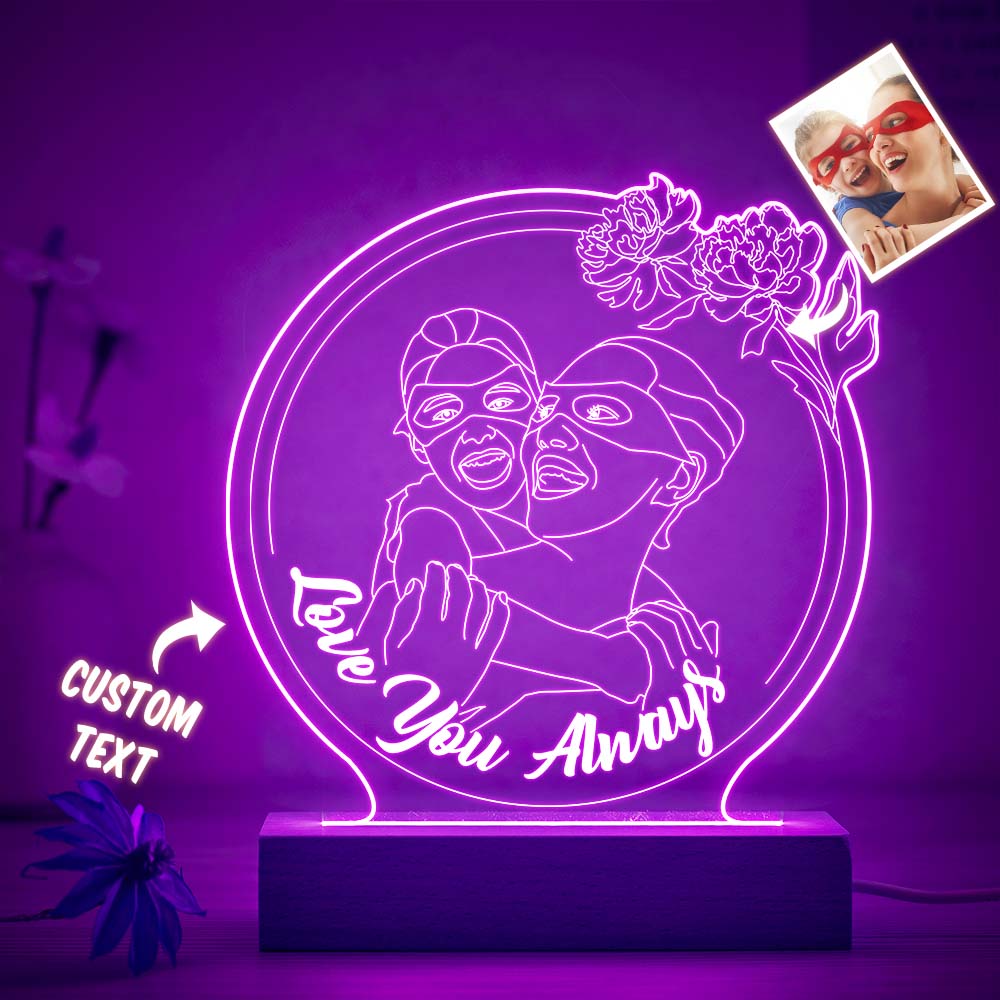 Personalized Flowers Photo Night Light Custom Engraved 3D Lamp 7 Colors Acrylic Night Light Mother's Day Gifts - soufeelmy