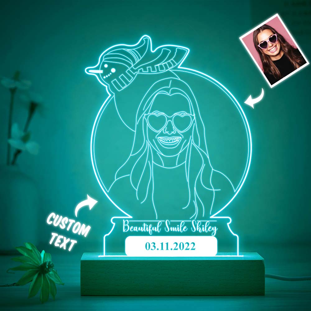 Personalized Snowman Photo Night Light Custom Engraved 3D Lamp 7 Colors Acrylic Night Light Christmas Day Gifts - soufeelmy