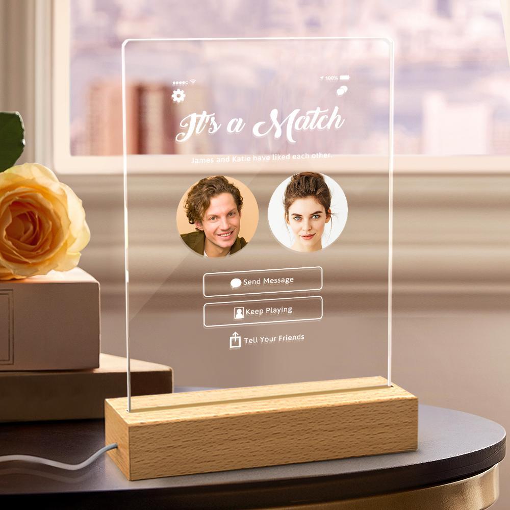 Its A Match Personalized Perfect Match With Photos Night Light Love Art 3d Led Lamp Gift For Couple - soufeelmy