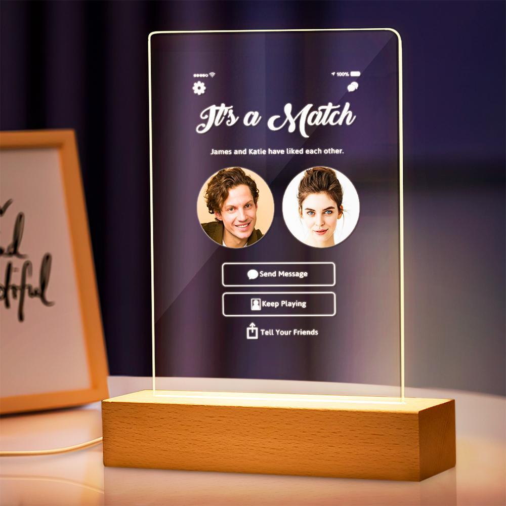 Its A Match Personalized Perfect Match With Photos Night Light Love Art 3d Led Lamp Gift For Couple - soufeelmy