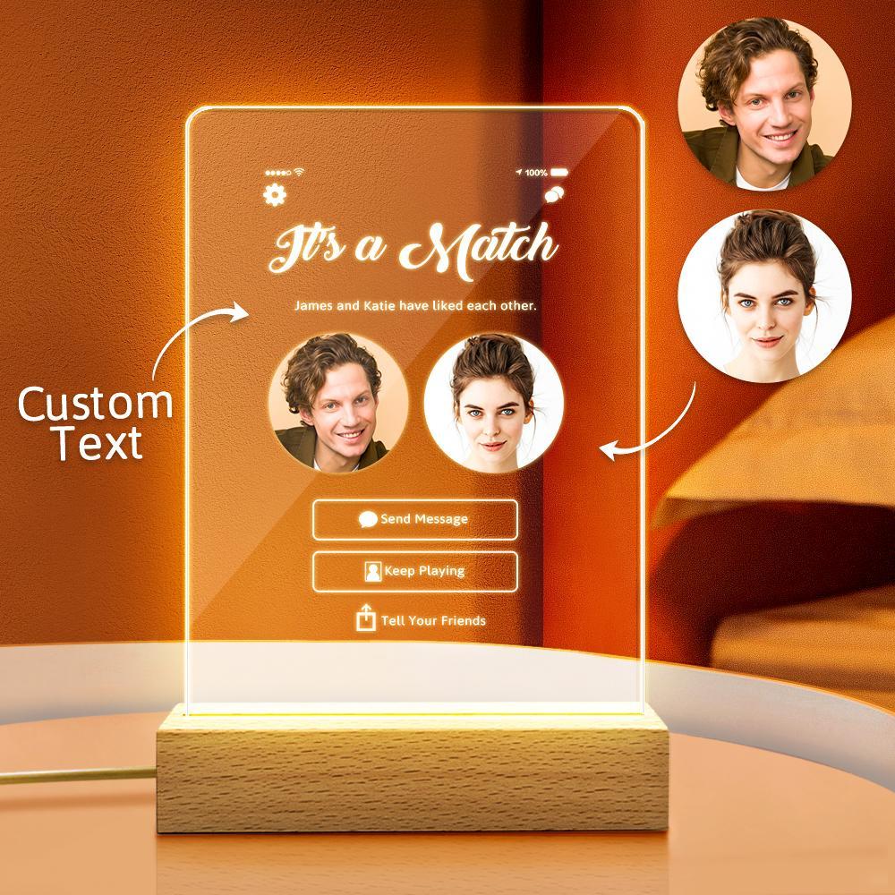 Its A Match Personalized Perfect Match With Photos Night Light Love Art 3d Led Lamp Gift For Couple - soufeelmy