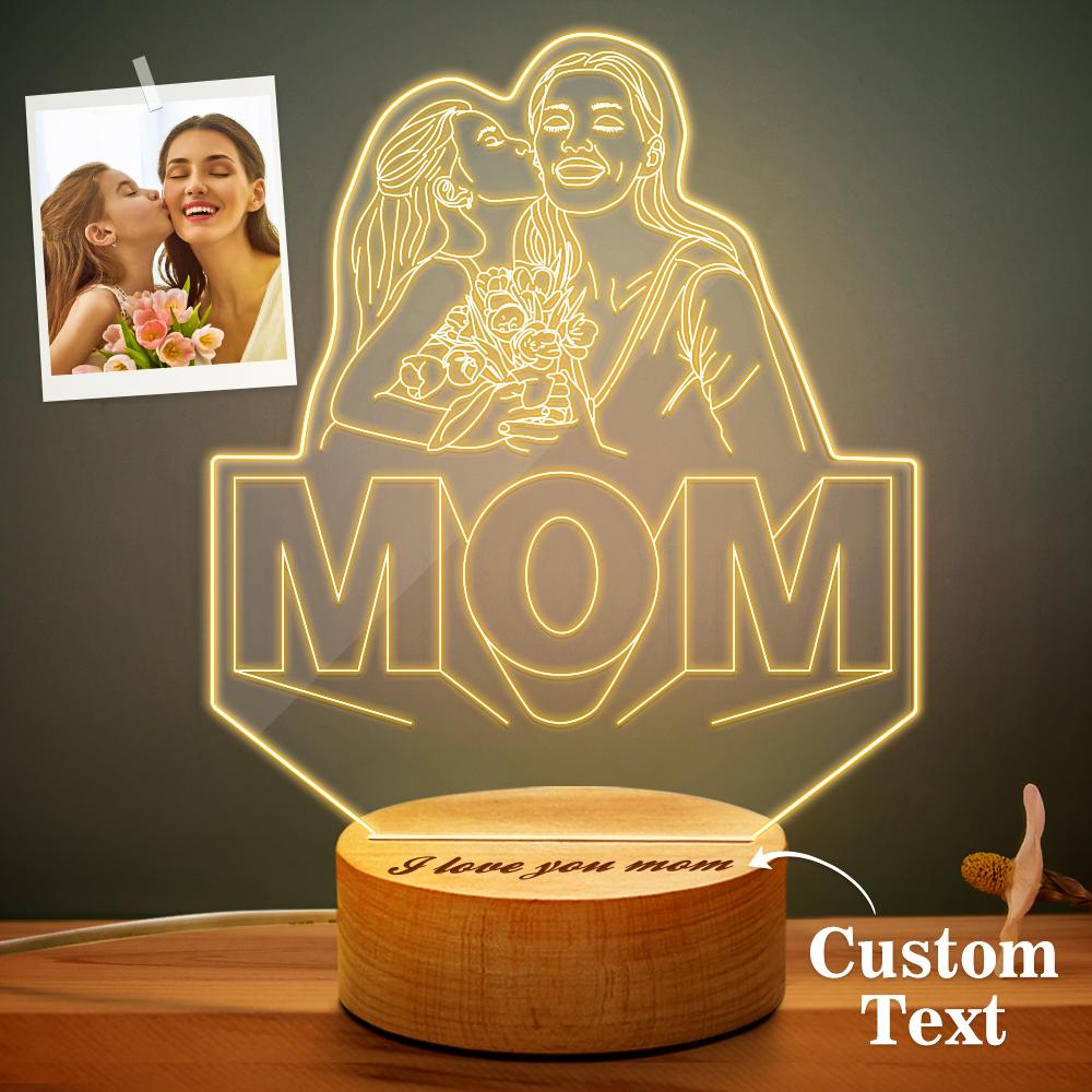 Custom 3D Photo Lamp Line Art Photo Lamp Engraving Night Light Unique Gift for Mom - soufeelmy