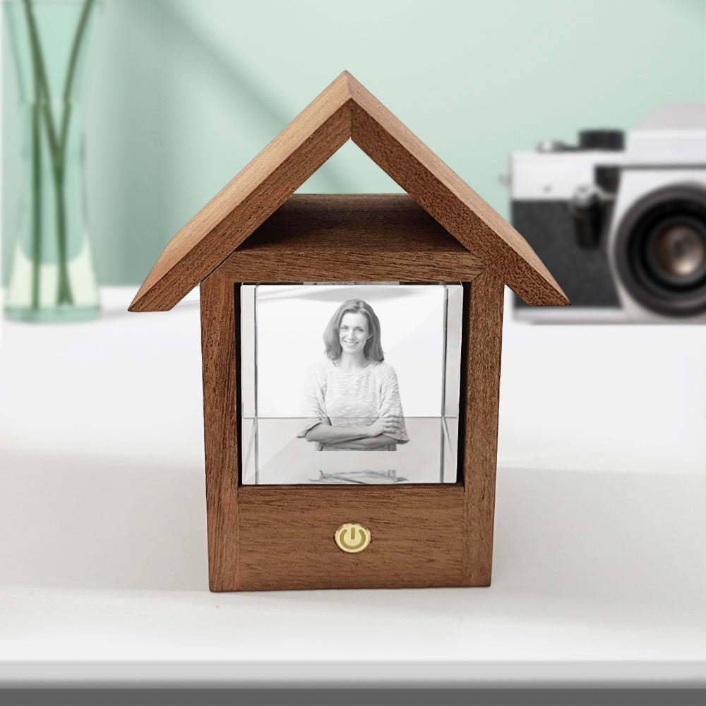 Custom 3D Crystal Photo Wooden House Night Light Home Decorative Lamp Gift - soufeelmy
