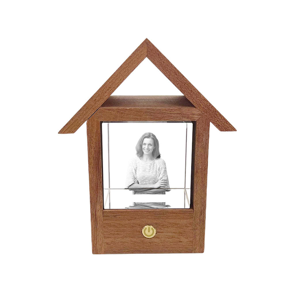Custom 3D Crystal Photo Wooden House Night Light Home Decorative Lamp Gift - soufeelmy