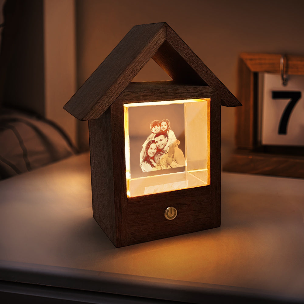 Custom 3D Crystal Photo Wooden House Night Light Home Decorative Lamp Gift - soufeelmy