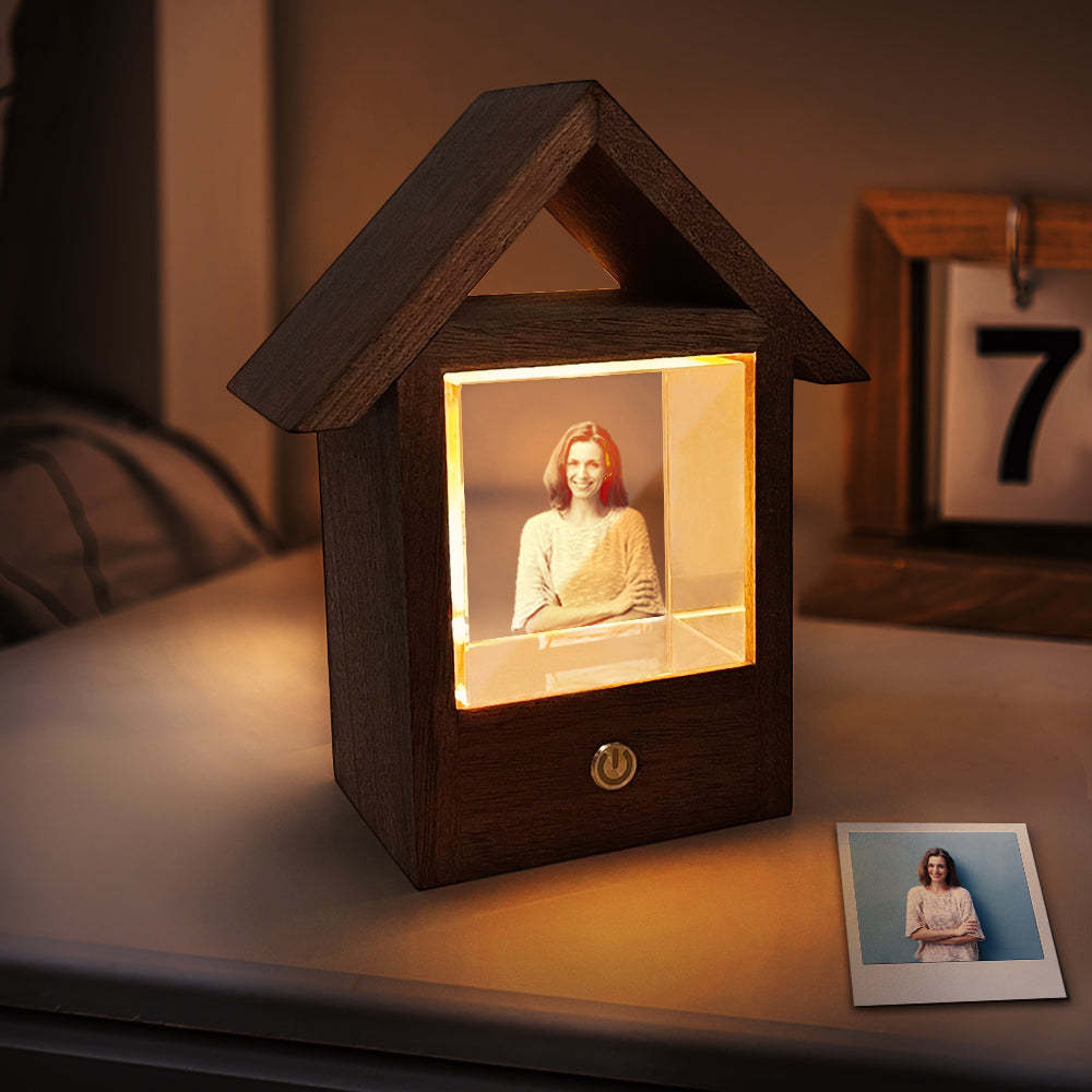 Custom 3D Crystal Photo Wooden House Night Light Home Decorative Lamp Gift - soufeelmy