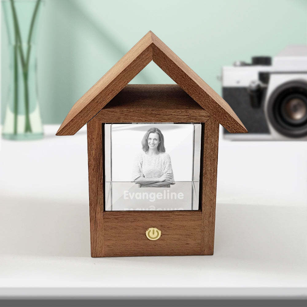 Custom 3D Crystal Photo Wooden House Night Light Home Decorative Lamp Gift - soufeelmy