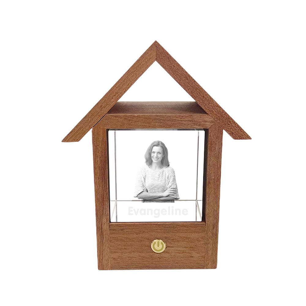 Custom 3D Crystal Photo Wooden House Night Light Home Decorative Lamp Gift - soufeelmy