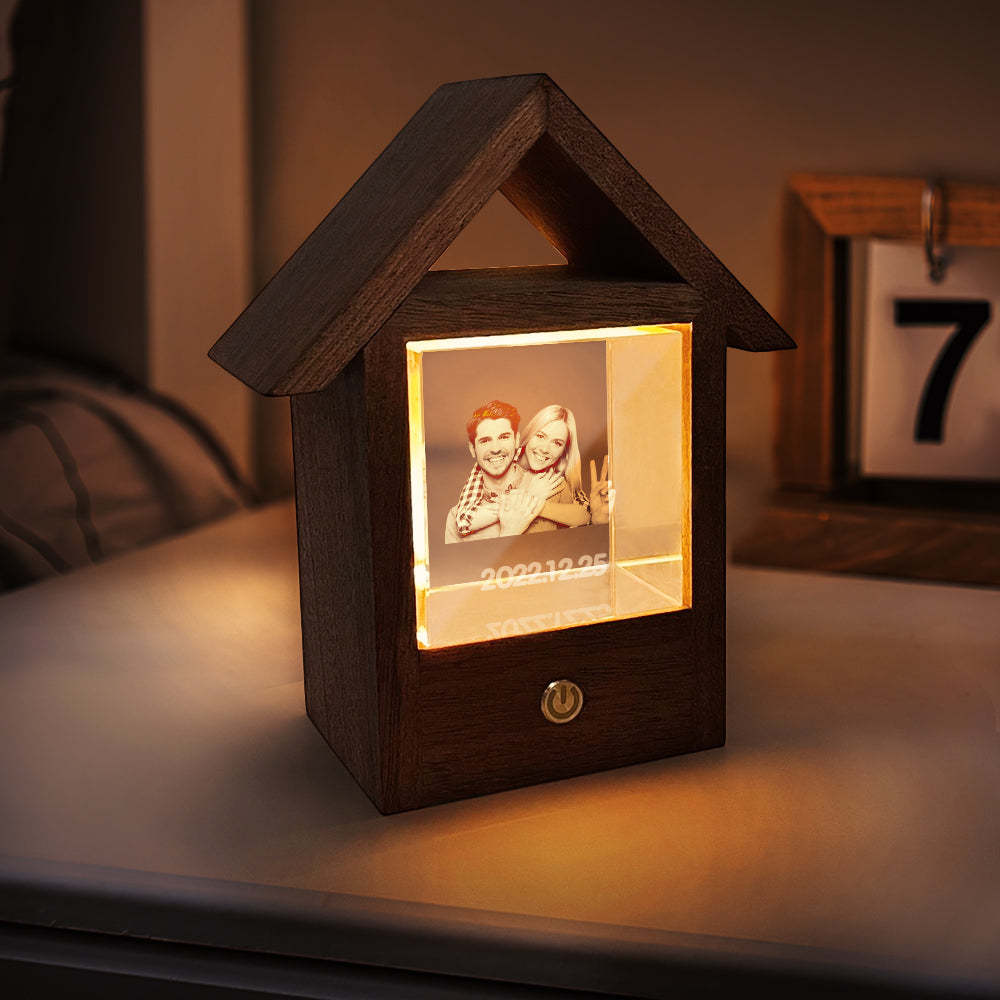Custom 3D Crystal Photo Wooden House Night Light Home Decorative Lamp Gift - soufeelmy