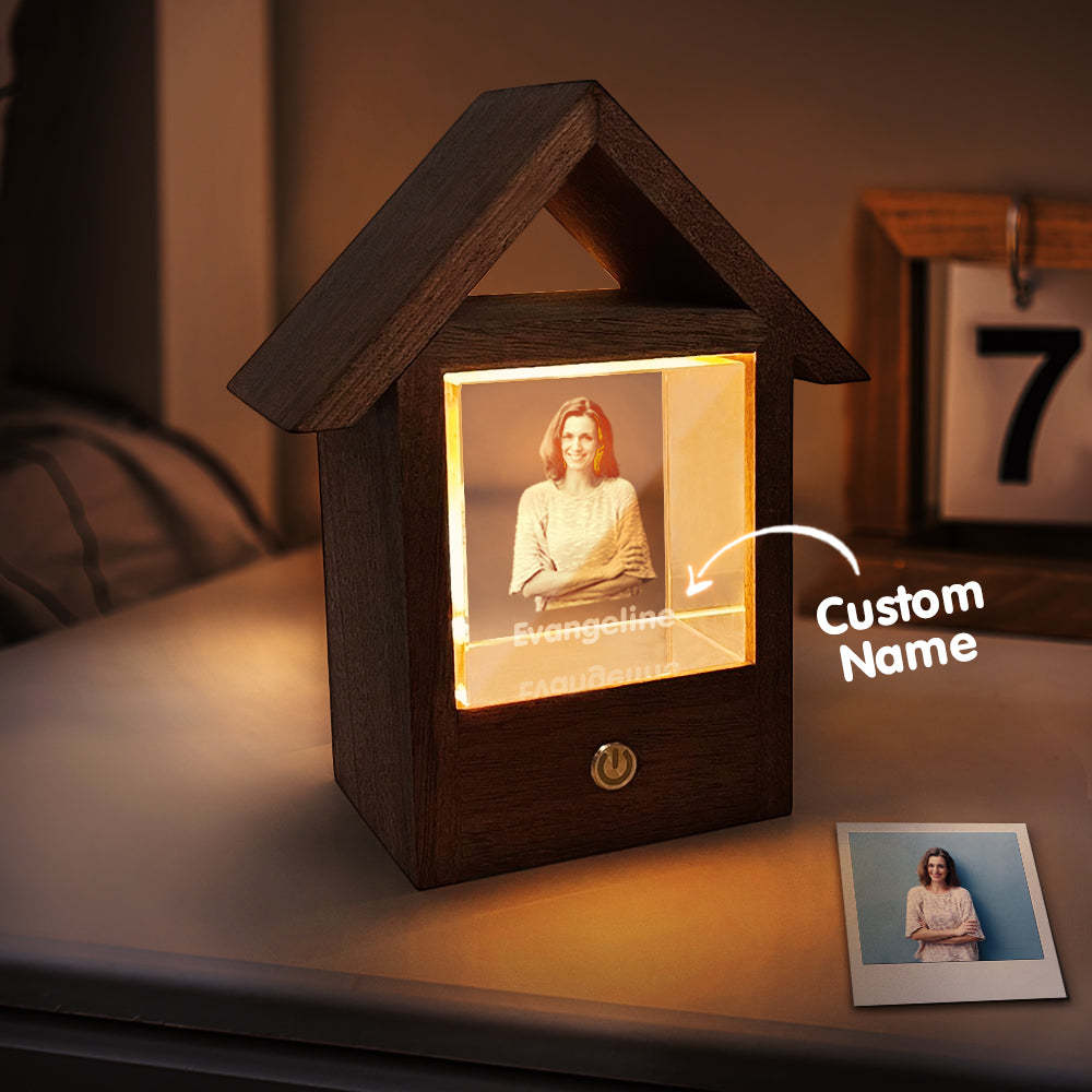 Custom 3D Crystal Photo Wooden House Night Light Home Decorative Lamp Gift - soufeelmy