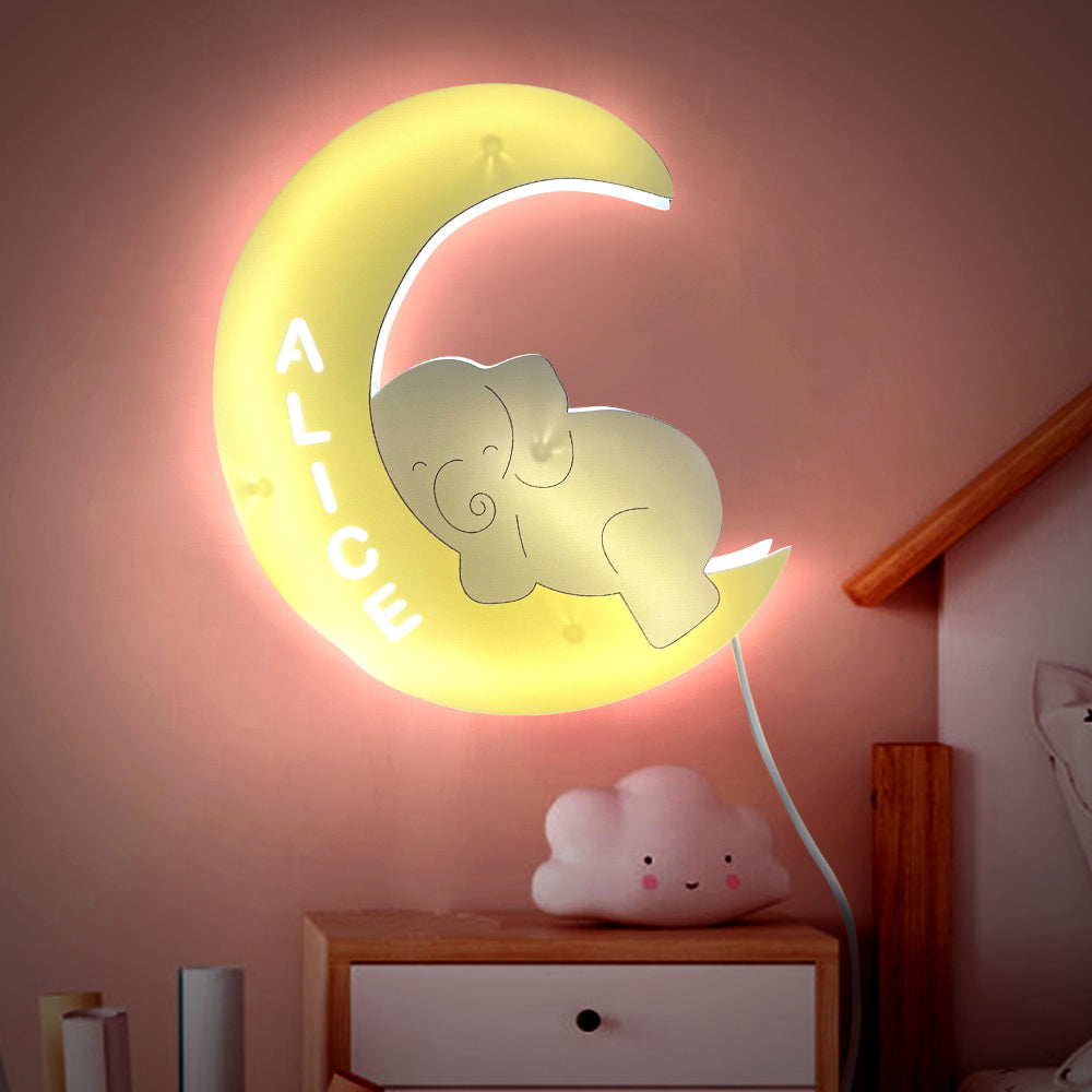 Personalized Name Baby Elephant Wall Light for Kids Room Birthday Gift for Kids - soufeelmy
