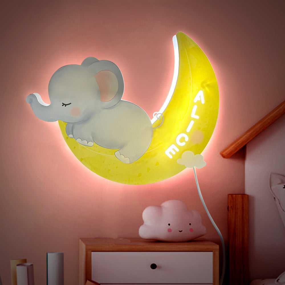 Personalized Name Elephant Wall Light for Kids Room Birthday Gift for Kids - soufeelmy