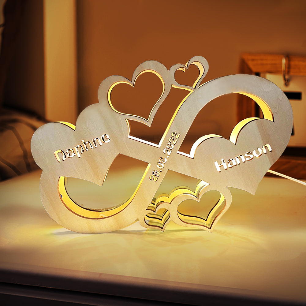 Custom Infinity Heart Lamp Personalized Engraved Name Wooden Night Light for Lover - soufeelmy