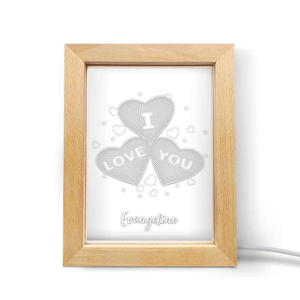 Custom Wooden Frame Light Personalized 3D Three Hearts Night Light Gift for Lovers - soufeelmy
