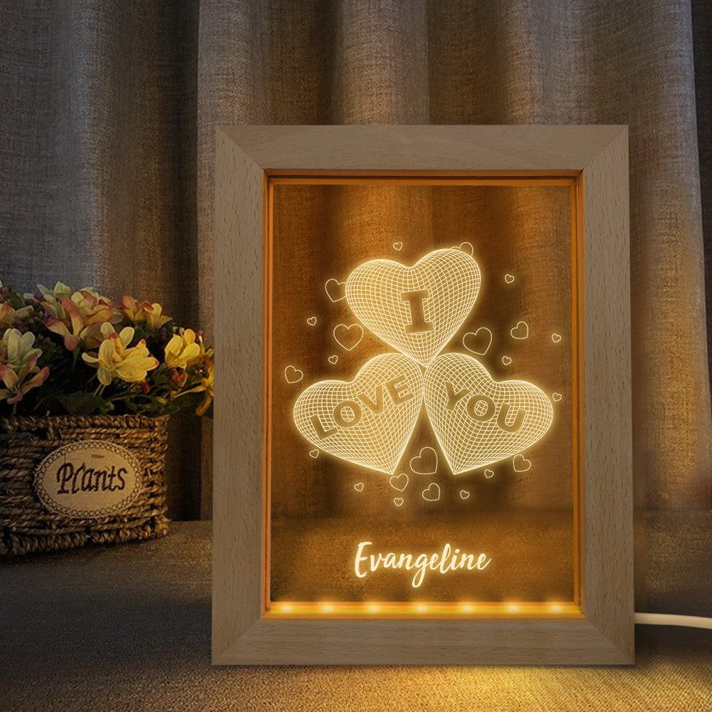 Custom Wooden Frame Light Personalized 3D Three Hearts Night Light Gift for Lovers - soufeelmy