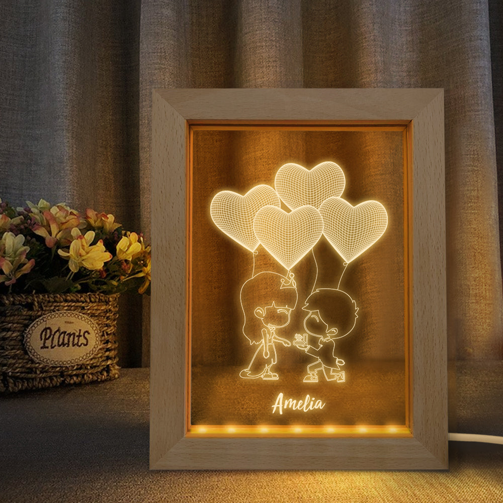 Custom 3D Night Light Personalized Heart Wooden Frame Light Gift - soufeelmy