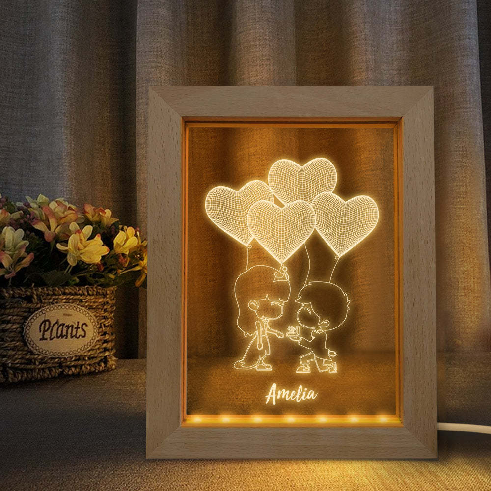 Custom 3D Night Light Personalized Heart Wooden Frame Light Gift - soufeelmy