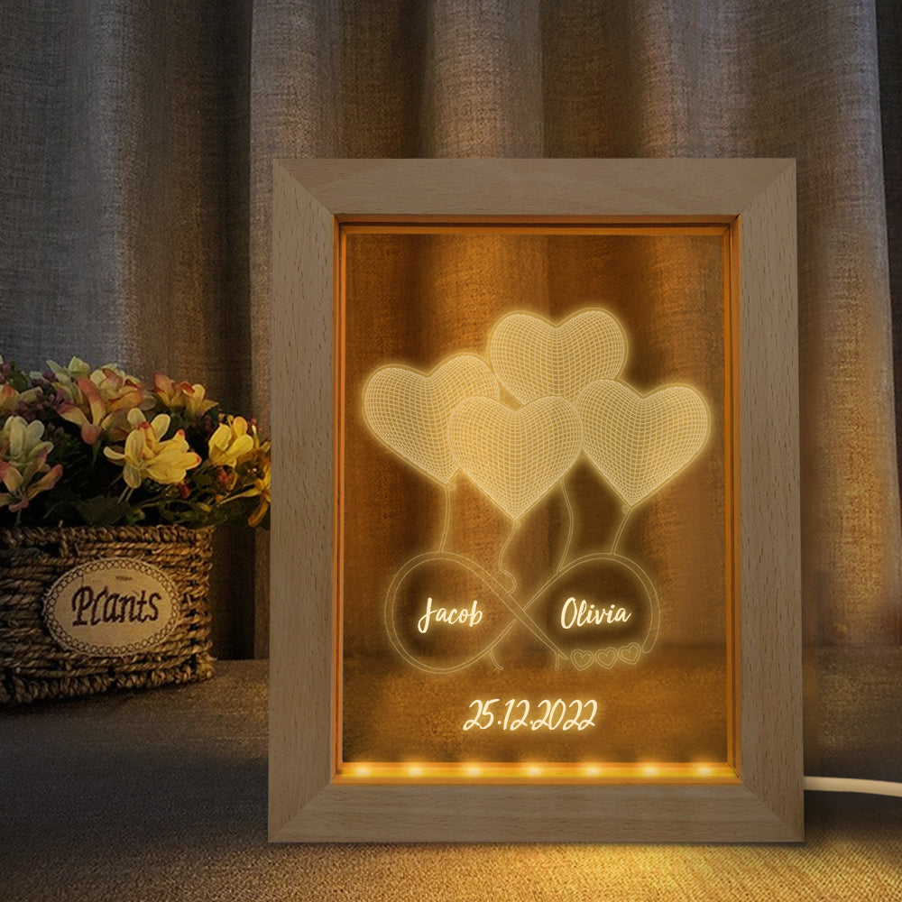 Custom Infinity Night Light Personalized 3D Heart Wooden Frame Lamp Gift - soufeelmy