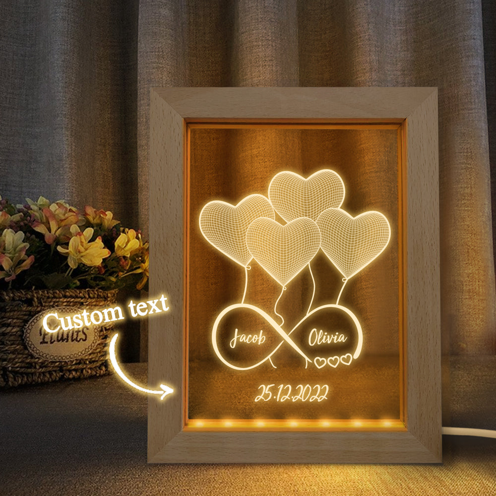 Custom Infinity Night Light Personalized 3D Heart Wooden Frame Lamp Gift - soufeelmy