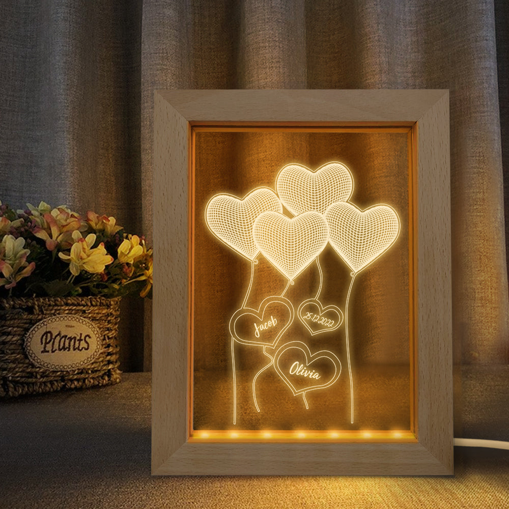 Custom 3D Night Light Personalized Heart Wooden Frame Lamp Gift - soufeelmy