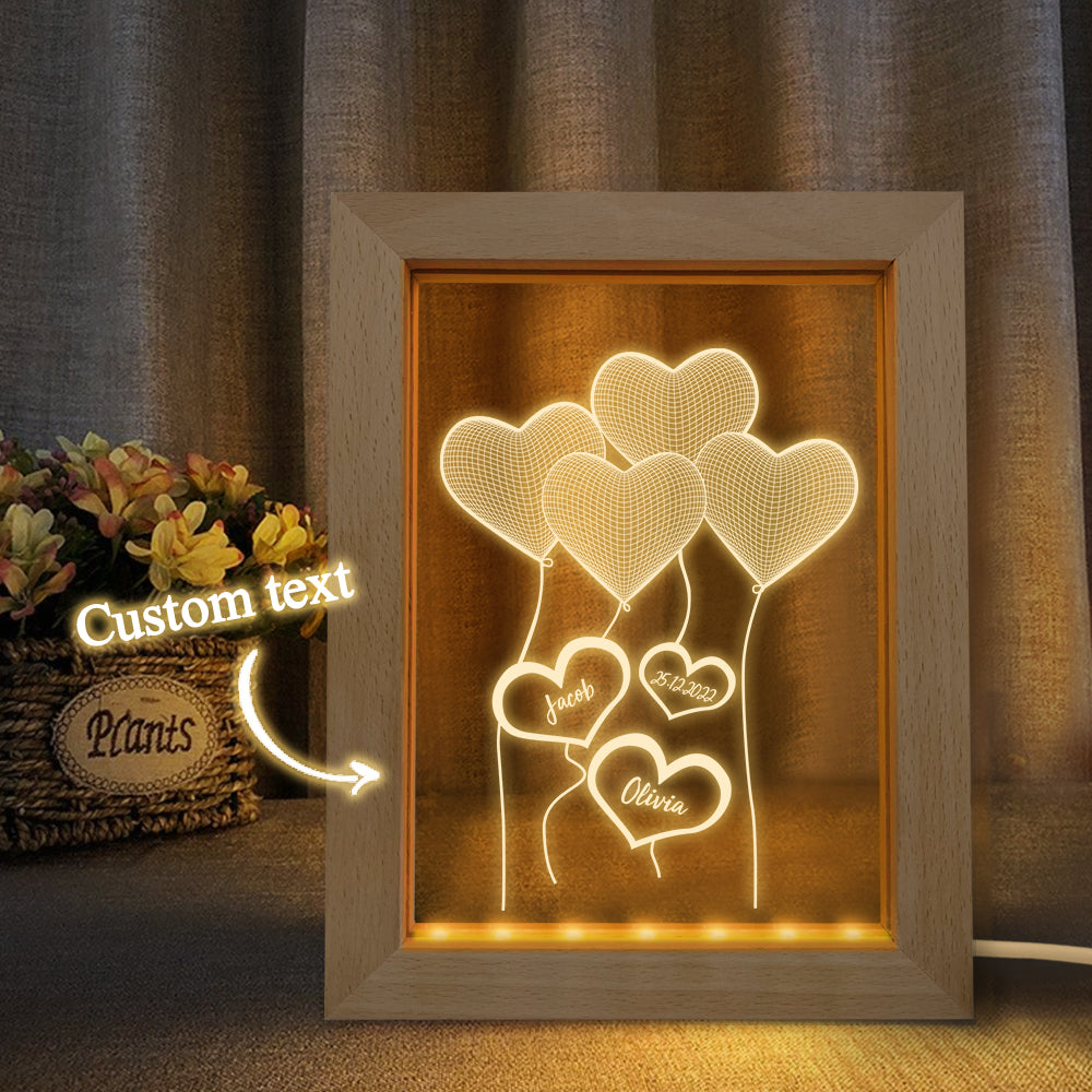 Custom 3D Night Light Personalized Heart Wooden Frame Lamp Gift - soufeelmy