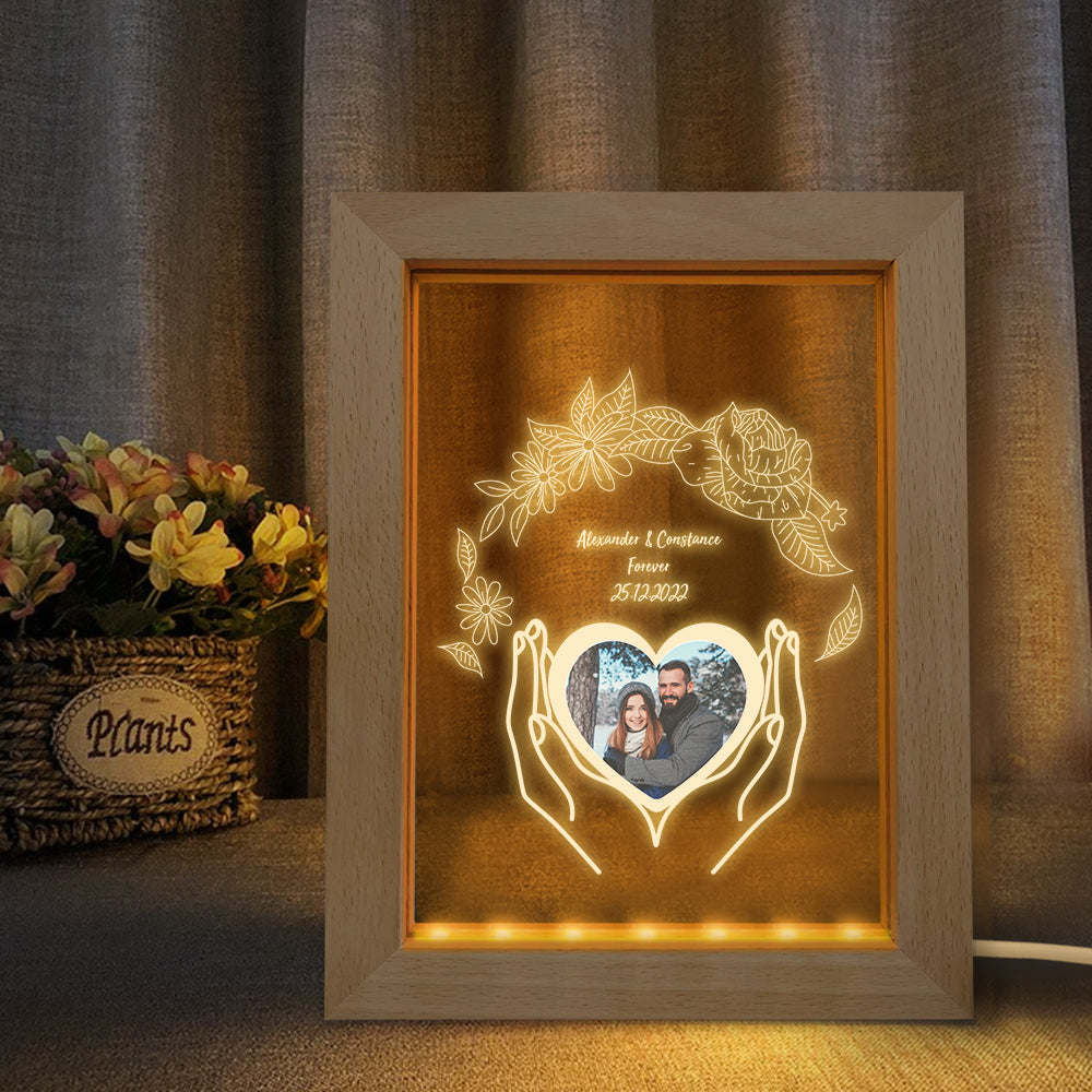 Custom Photo Night Light Personalized 3D Flower Wooden Frame Lamp Gift - soufeelmy