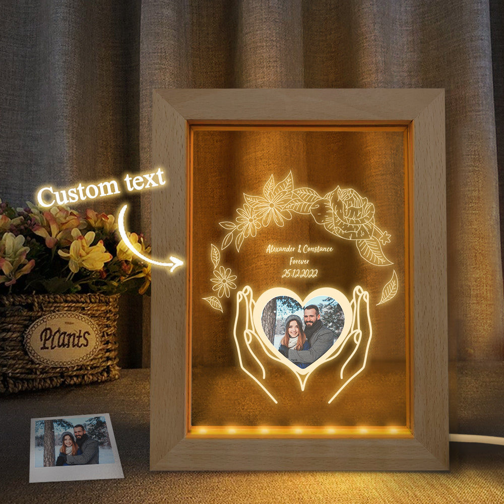 Custom Photo Night Light Personalized 3D Flower Wooden Frame Lamp Gift - soufeelmy