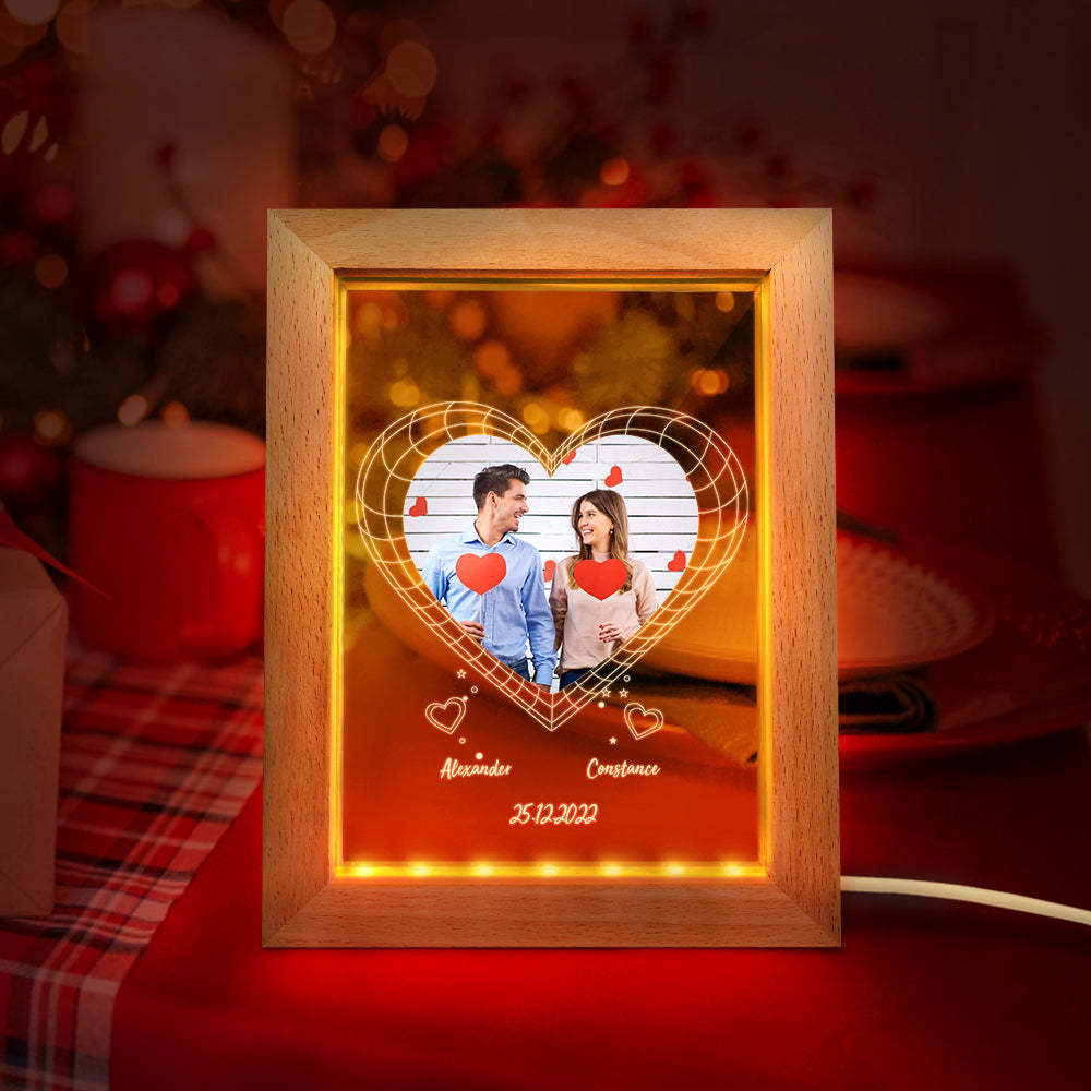 Custom Photo Night Light Personalized 3D Heart Wooden Frame Lamp Gift - soufeelmy
