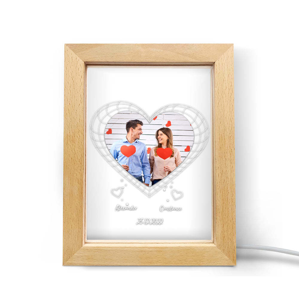 Custom Photo Night Light Personalized 3D Heart Wooden Frame Lamp Gift - soufeelmy