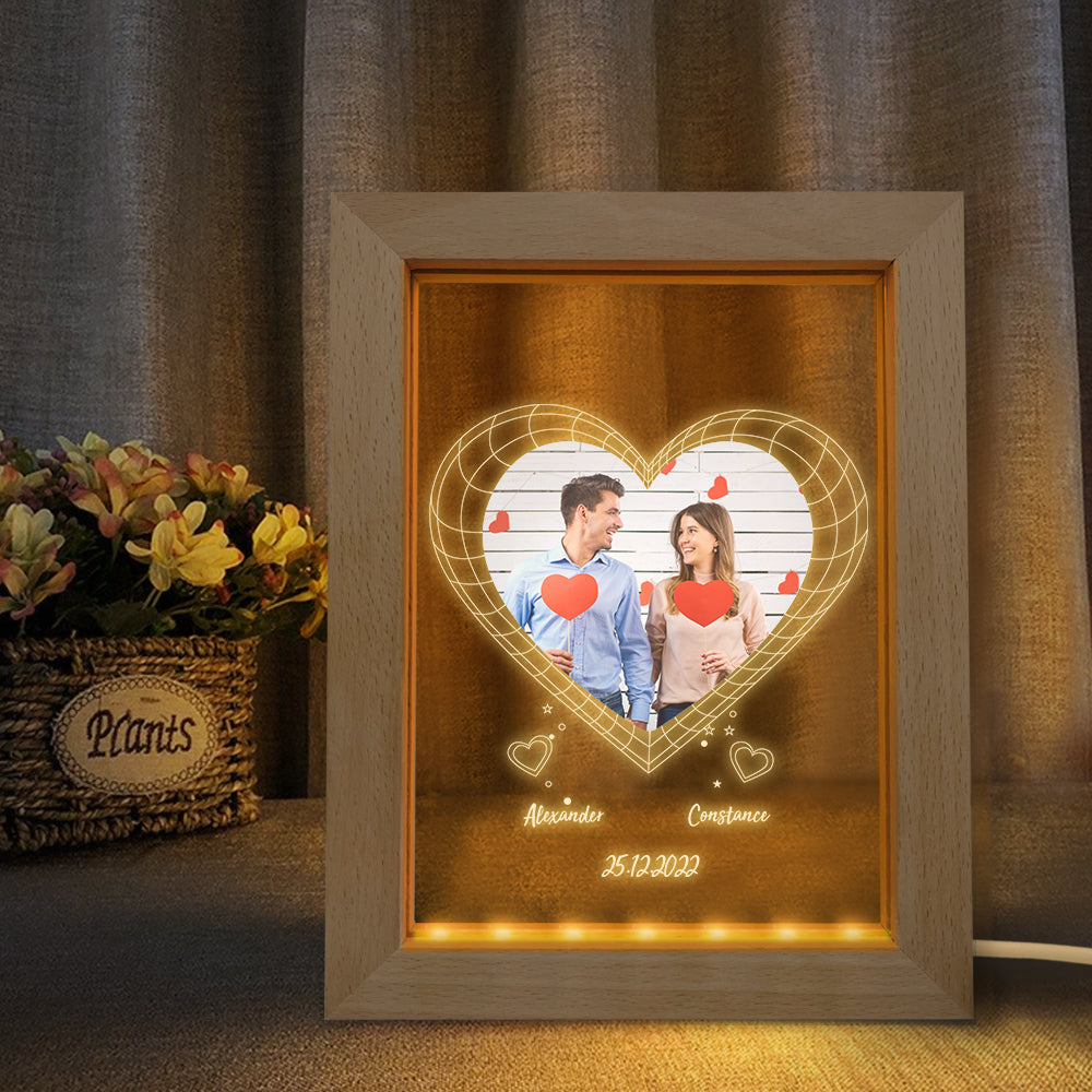 Custom Photo Night Light Personalized 3D Heart Wooden Frame Lamp Gift - soufeelmy