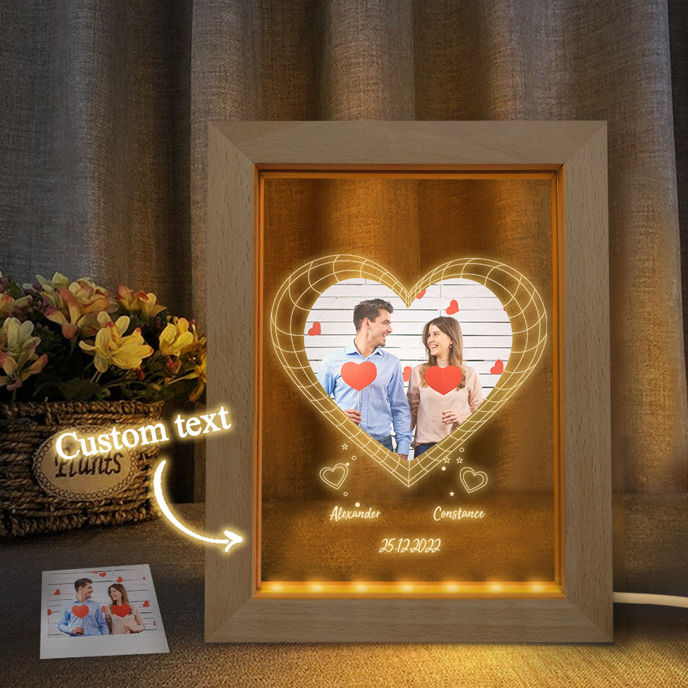 Custom Photo Night Light Personalized 3D Heart Wooden Frame Lamp Gift - soufeelmy