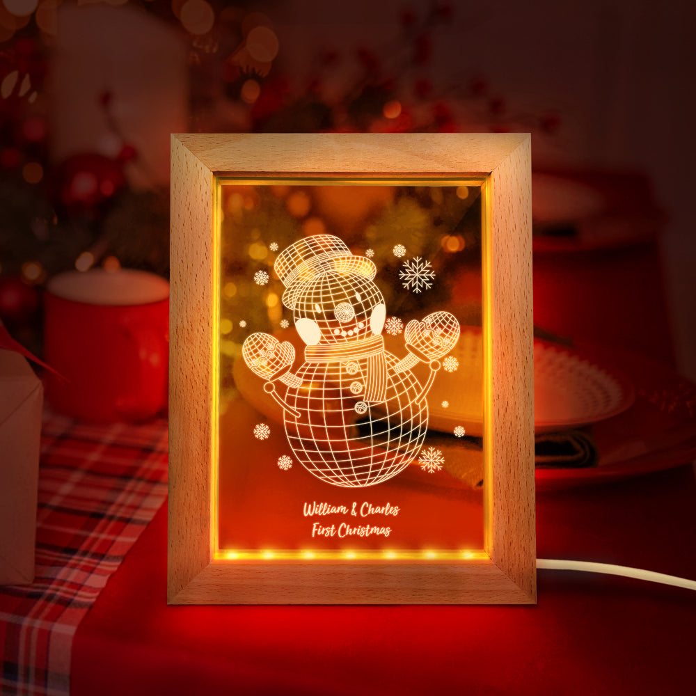 Custom Christmas Night Light Personalized 3D Snowman Wooden Frame Lamp Gift - soufeelmy