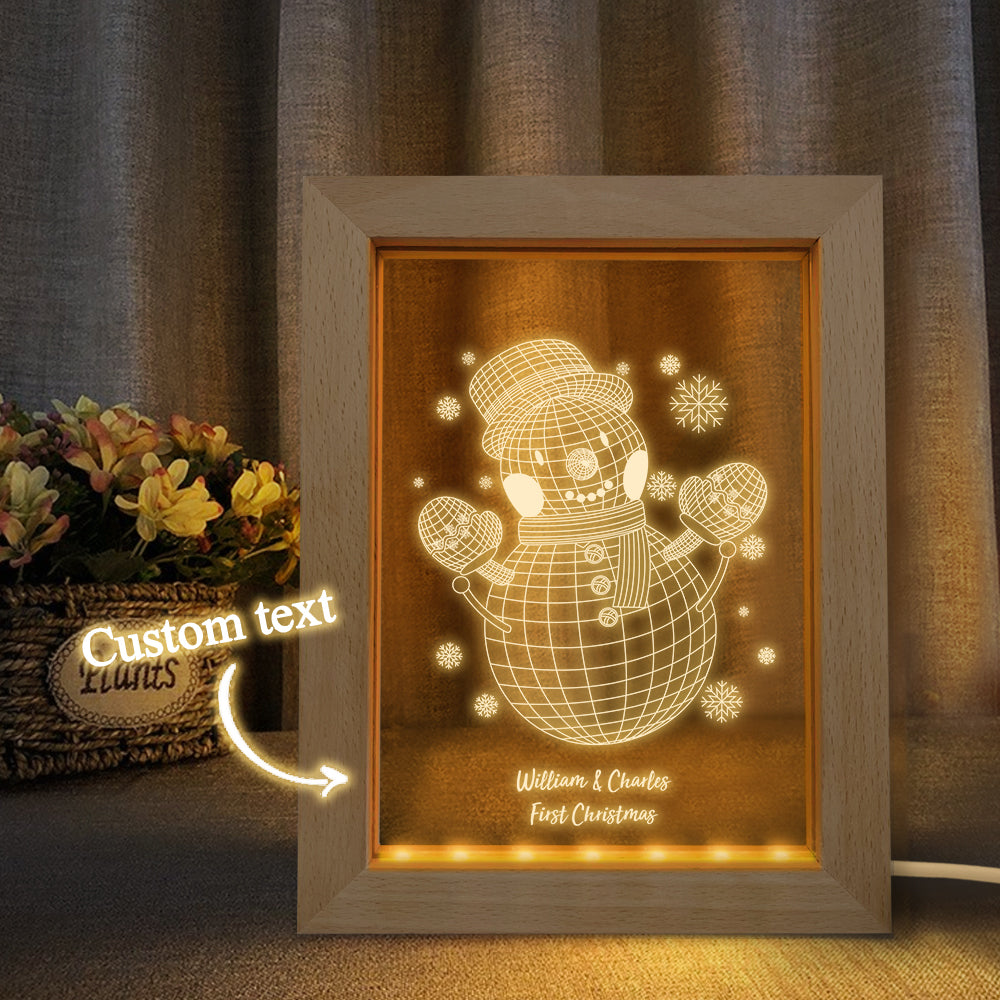 Custom Christmas Night Light Personalized 3D Snowman Wooden Frame Lamp Gift - soufeelmy