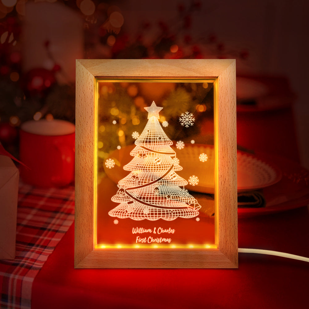 Custom Christmas Night Light Personalized 3D Christmas Tree Wooden Frame Lamp Gift - soufeelmy