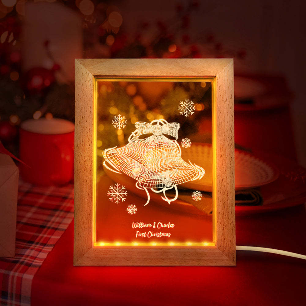 Custom Christmas Night Light Personalized 3D Christmas Bell Wooden Frame Lamp Gift - soufeelmy