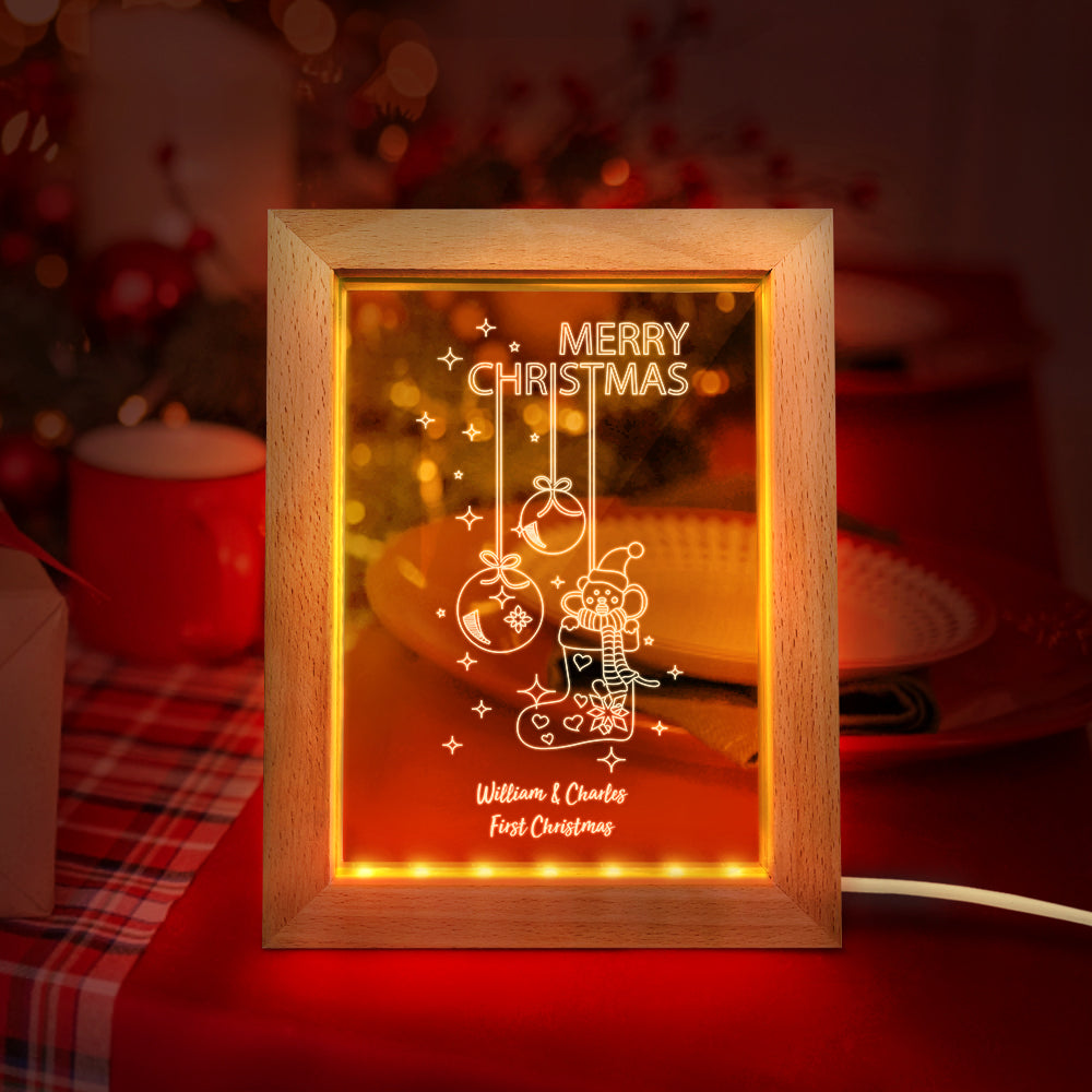 Custom Christmas Night Light Personalized 3D Christmas Socks Wooden Frame Lamp Gift - soufeelmy