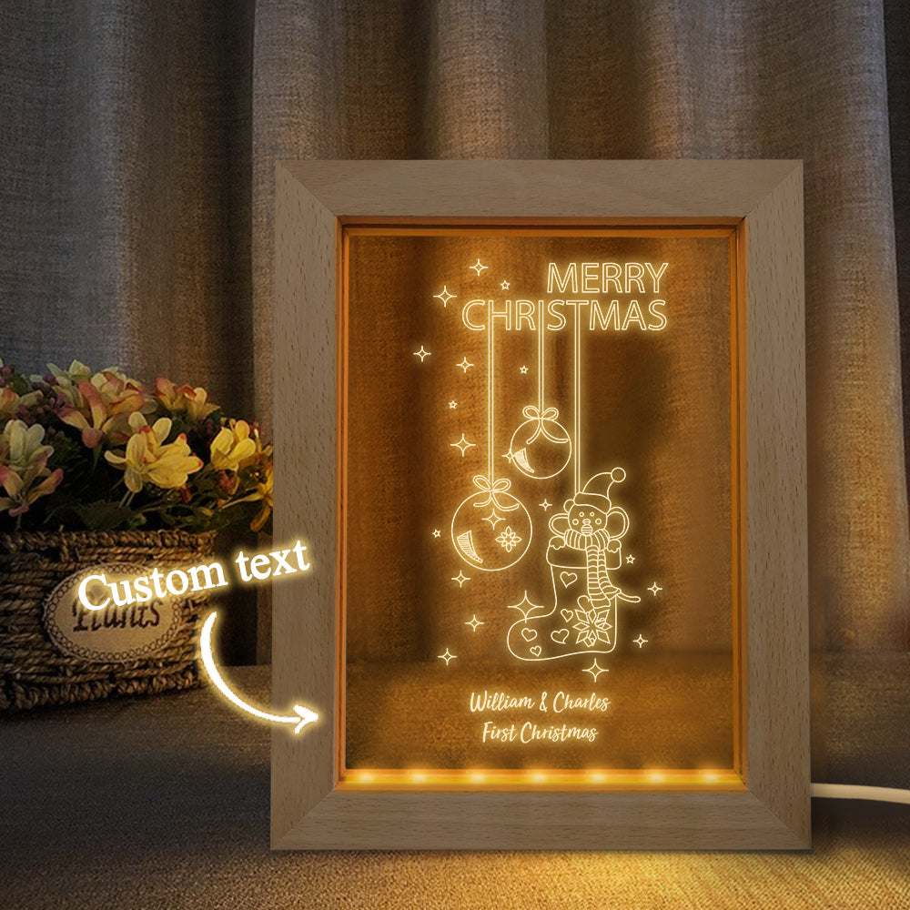 Custom Christmas Night Light Personalized 3D Christmas Socks Wooden Frame Lamp Gift - soufeelmy